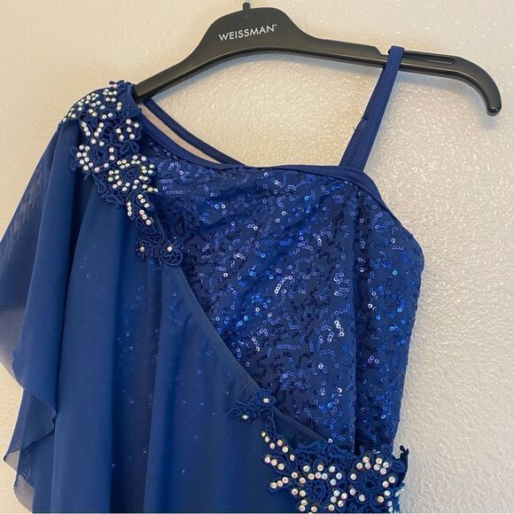 WEISSMAN Elite Dance Costume navy blue sequin Cruel World D13083 LC-large child - Picture 3 of 12